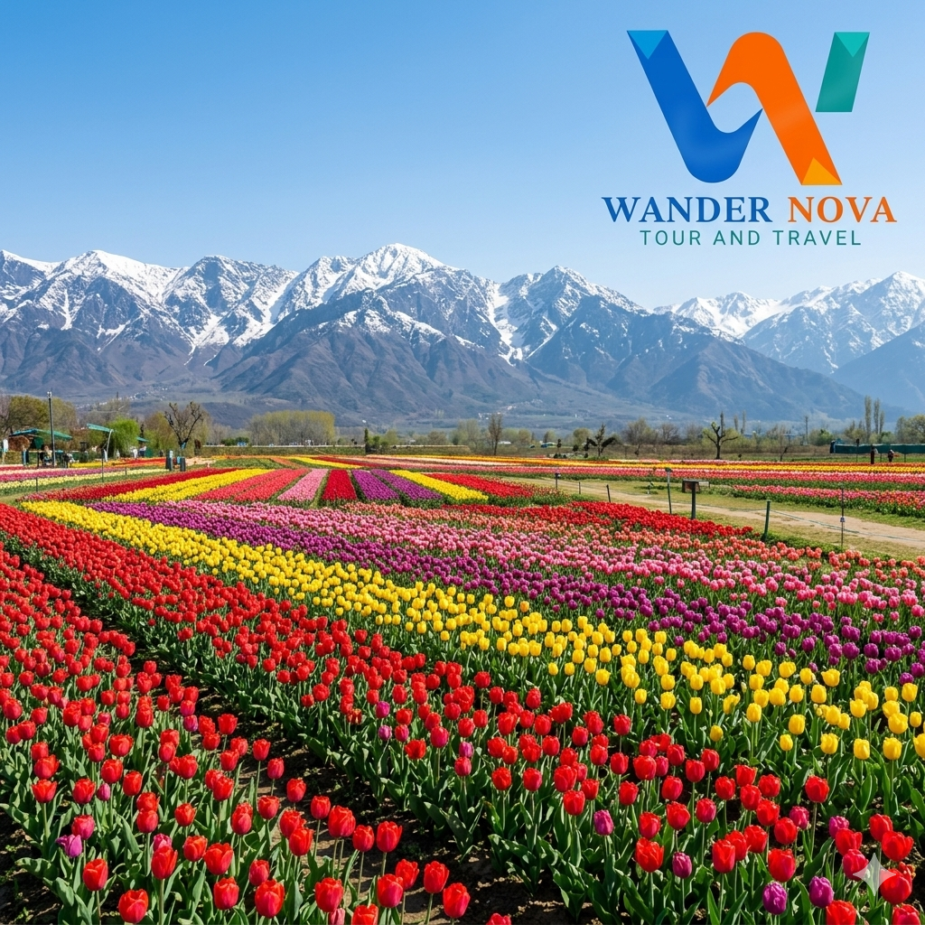 Tulip garden view showing kashmir best time to visit during spring season