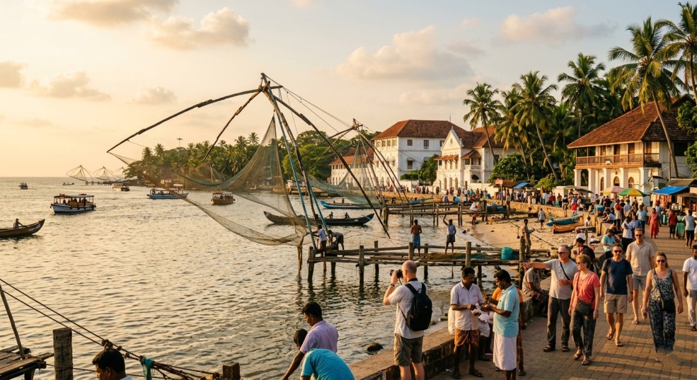 Kochi Chinese fishing nets and coastal view Kerala