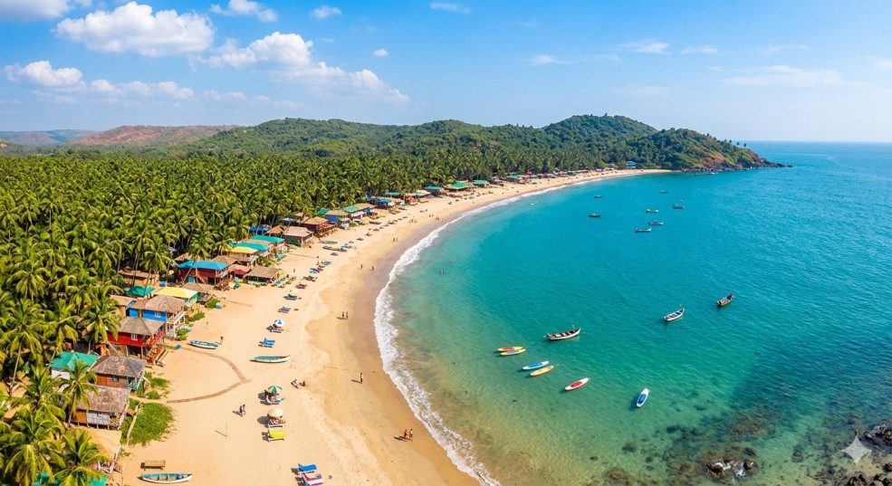 south goa holidays palolem beach scenic aerial view with huts