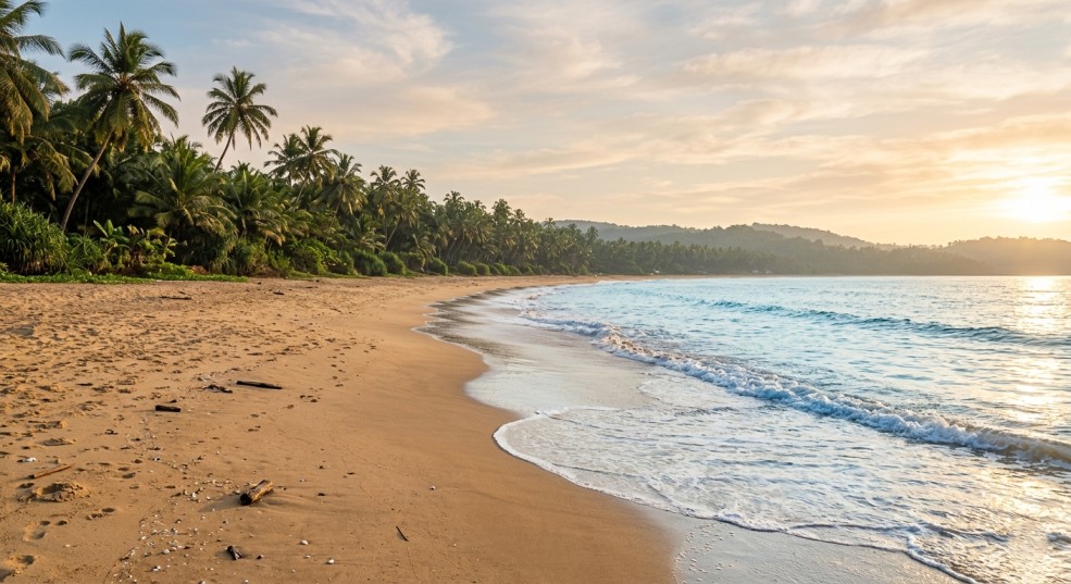 south goa holidays peaceful beach view with palm trees and calm sea