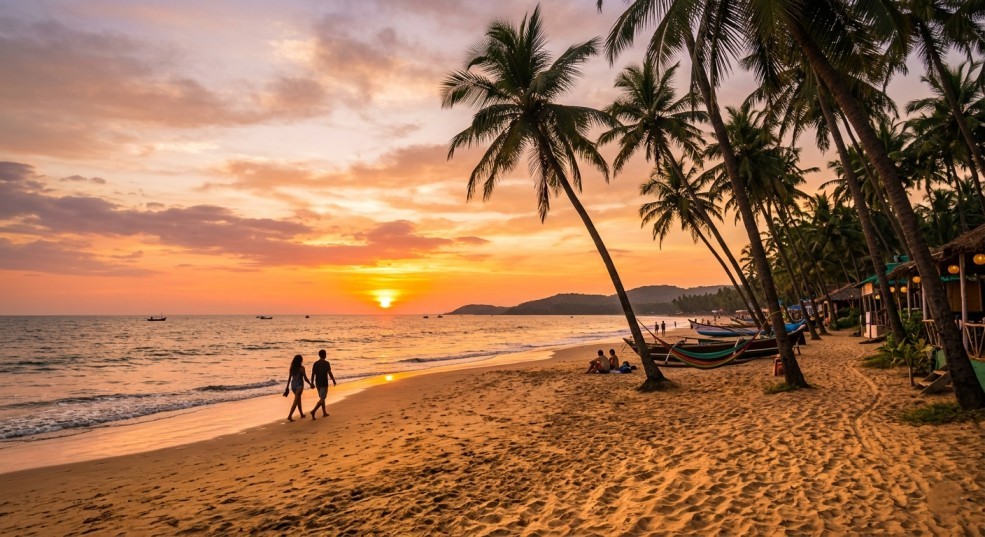 Most Wanted Goa Package 2026 – Beautiful Goa beach with palm trees, golden sand and sunset views
