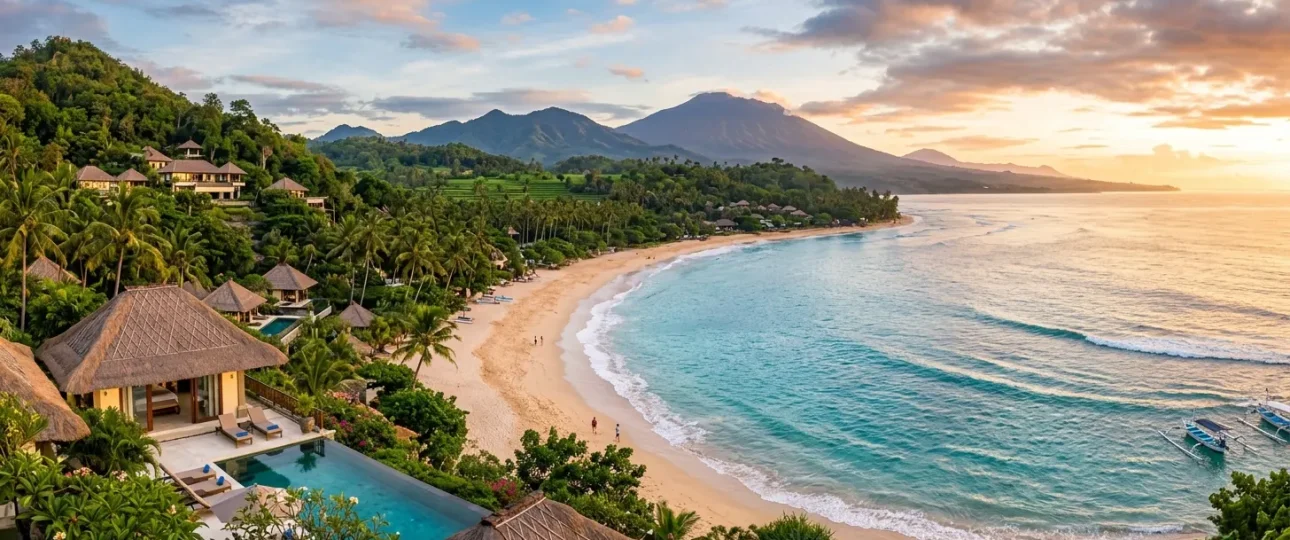 Bali trip cost from India guide featuring tropical beaches, luxury villas, and scenic island landscapes