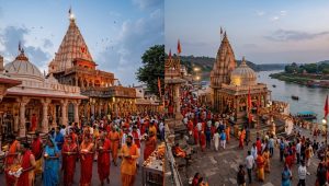 Jyotirlingas Madhya Pradesh 3N/4D Tour Package 2026 featuring Mahakaleshwar and Omkareshwar Jyotirlinga temples with devotees, spiritual architecture, and sacred Shiva pilgrimage in Madhya Pradesh