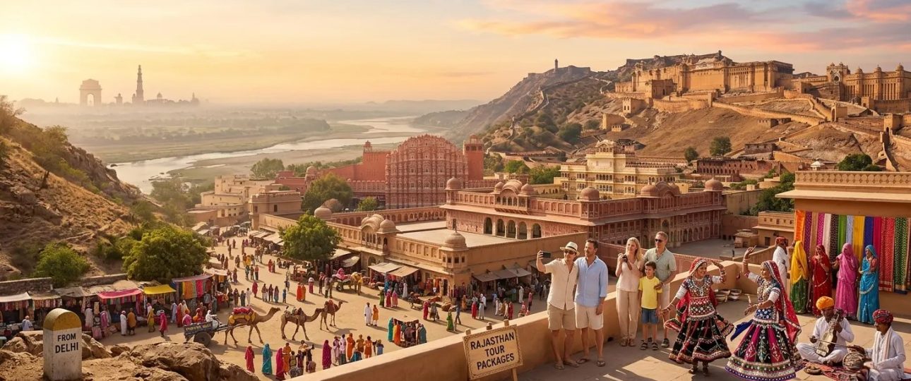 Rajasthan tour packages from Delhi featuring Jaipur forts, royal palaces, and vibrant cultural heritage